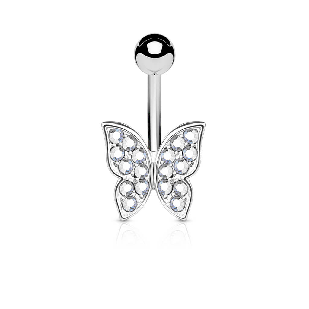 Belly Button Piercing Butterfly Zirconia Silver
