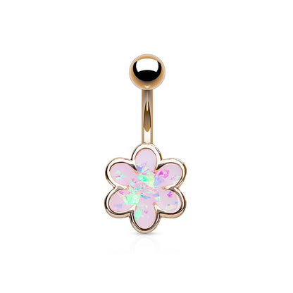 Belly Button Piercing Flower Opal Gold