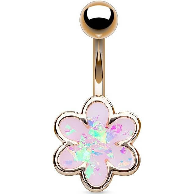 Belly Button Piercing Flower Opal Gold