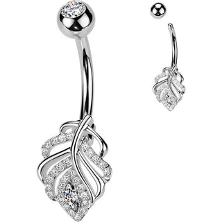 Belly Button Piercing pave cubic zirconia leaf