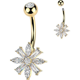 Belly Button Piercing marquise and baguette cubic zirconia flower