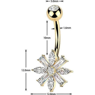 Belly Button Piercing marquise and baguette cubic zirconia flower