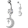 Belly Button Piercing zirconia crescent moon star dangle