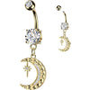 Belly Button Piercing zirconia crescent moon star dangle