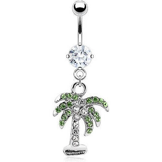 Belly Button Piercing Palm Tree dangle Zirconia