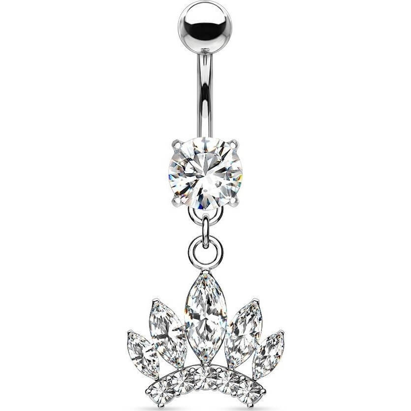 Belly Button Piercing Crown dangle Zirconia Silver
