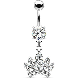 Belly Button Piercing Crown dangle Zirconia Silver