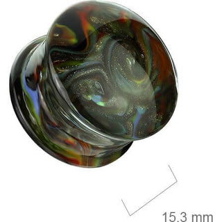Glass Plug black with multicolour swirl double flare