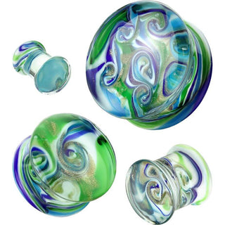 Glass Plug blue green swirl double flare