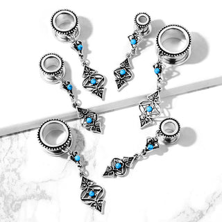 Tunnel Tribal dangle Turquoise Silver Internally Threaded