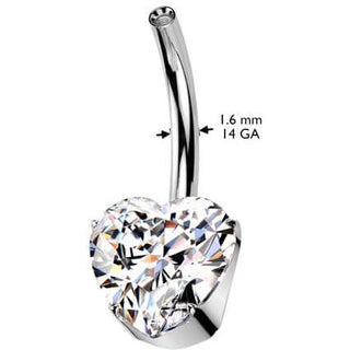 Titanium Base belly button pin heart zirconia Internally Threaded
