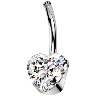 Titanium Base belly button pin heart zirconia Internally Threaded