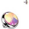 Titanium top flat bezel set iridescent stone Internally Threaded