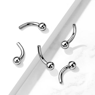 Titanium curved barbell pin with 1 fixed ball Push-In