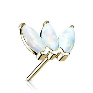 Solid Gold 14 Carat top 3 opals marquise cut Push-In