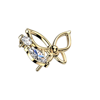 Solid Gold 14 Carat Top Butterfly Zirconia Push-In