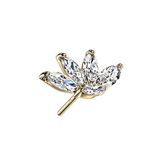 Solid Gold 14 Carat top 5 zirconias marquise cut Push-In