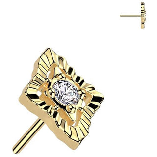 Solid Gold 14 Carat top diamond shape zirconia Push-In