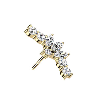 Solid Gold 14 Carat top fan zirconias marquise cut Push-In