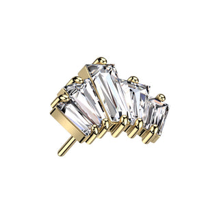 Solid Gold 14 Carat top 5 zirconias baquette cut Push-In