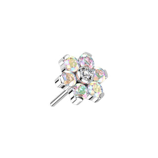 Titanium Top Top Flower Zirconia Silver Push-In