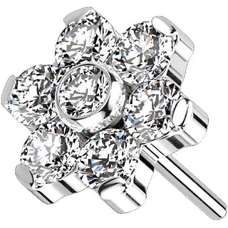 Titanium Top Top Flower Zirconia Silver Push-In