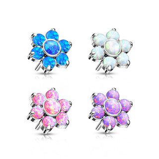 Titanium Top Top Flower Opal Silver Push-In