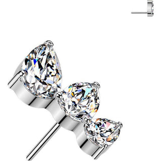 Titanium top three pear cubic zirconia fan Push-In