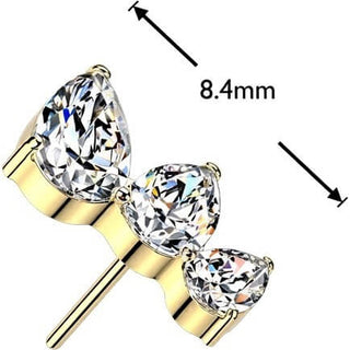 Titanium top three pear cubic zirconia fan Push-In