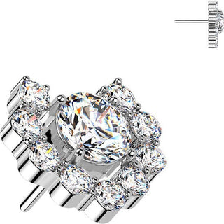 Titanium top heart shaped round cubic zirconia cluster Push-In