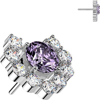 Titanium top heart shaped round cubic zirconia cluster Push-In