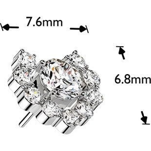 Titanium top heart shaped round cubic zirconia cluster Push-In