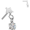 Titanium Top top flat star with round cubic zirconia dangle Push-In