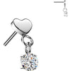 Titanium top flat heart with round cubic zirconia dangle Push-In