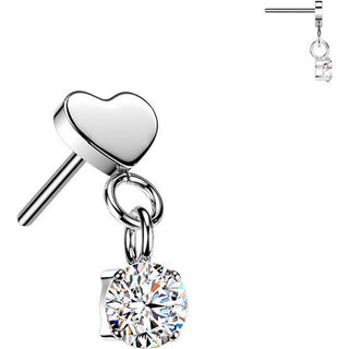 Titanium top flat heart with round cubic zirconia dangle Push-In