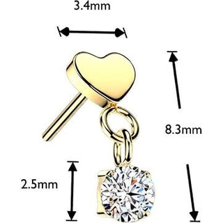 Titanium top flat heart with round cubic zirconia dangle Push-In