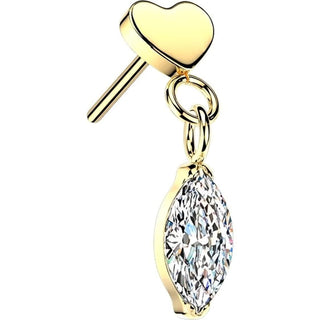 Titanium Top top flat heart with marquise cubic zirconia dangle Push-In