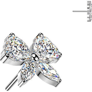 Titanium top butterfly with heart and marquise cubic zirconia wings Push-In