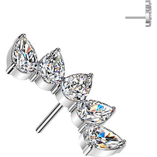Titanium top 5 pear cubic zirconia fan Push-In