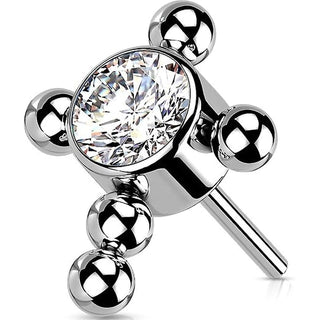 Titanium Top top cross zirconia or opal beaded balls Push-In