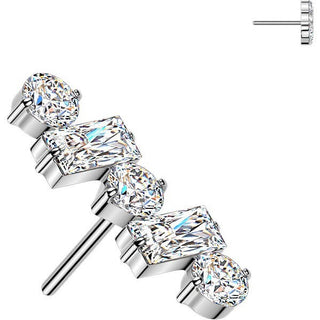 Titanium top round and baguette cubic zirconia line Push-In
