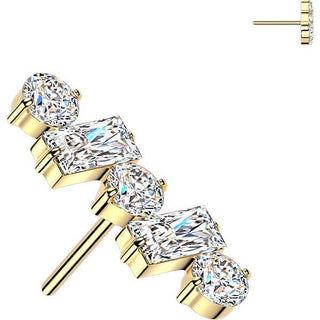 Titanium top round and baguette cubic zirconia line Push-In
