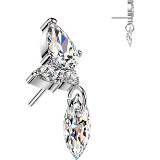 Titanium top marquise and round zirconia cluster with marquise zirconia dangle Push-In