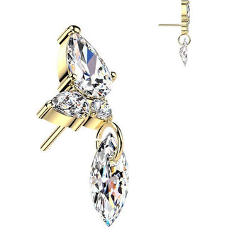 Titanium top marquise and round zirconia cluster with marquise zirconia dangle Push-In