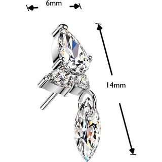 Titanium top marquise and round zirconia cluster with marquise zirconia dangle Push-In
