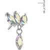 Titanium top triple marquise zirconia fan with marquise zirconia dangle Push-In