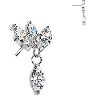 Titanium top triple marquise zirconia fan with marquise zirconia dangle Push-In