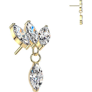 Titanium top triple marquise zirconia fan with marquise zirconia dangle Push-In