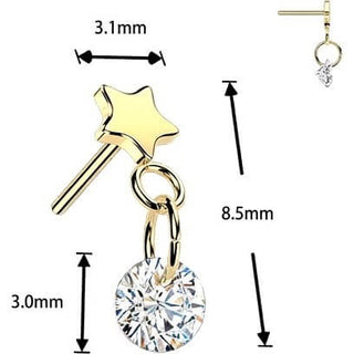 Titanium top star with round zirconia dangle Push-In