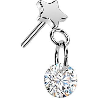 Titanium Top top star with round zirconia dangle Push-In
